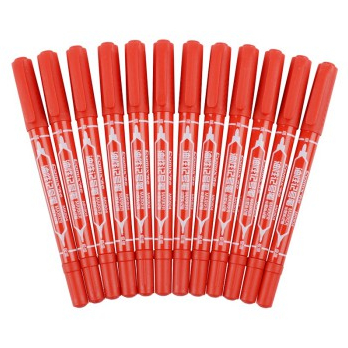齐心(COMIX) MK804 小双头油性记号笔 油性笔 12支装 红色  清仓