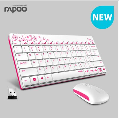 雷柏（Rapoo） 8000 无线键鼠套装键盘鼠标（白粉）